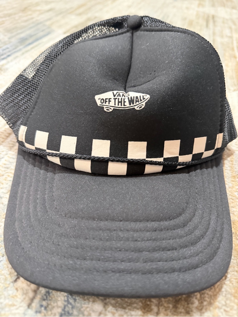 OTTO Black Trucker Cap with White Checker Stripe